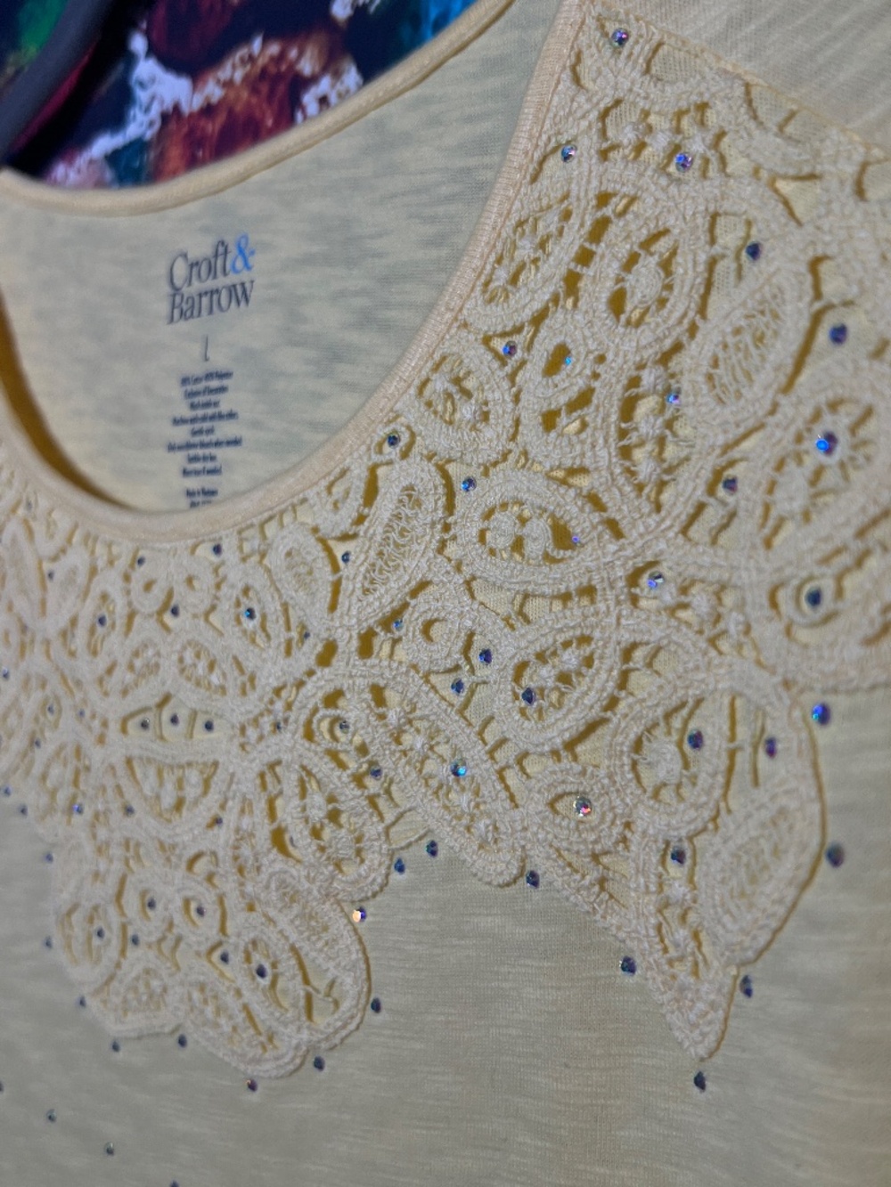 Yellow Lace Rhinestone Top [32R] - Picture 4 of 12